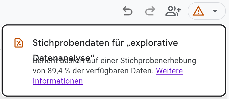 Warnsymbol für die Anzeige, dass gerade nur eine Stichprobe in Google Analytics 4 erhoben wird.